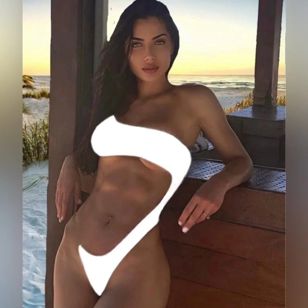 Hot Summer White Clear Strap Hallow Out One-Piece Swimsuit - Picture 3 of 6